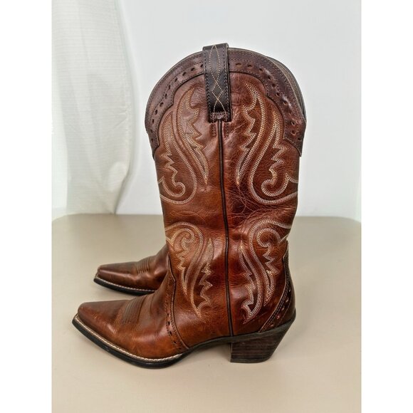 ARIAT Women’s BOOTS CARAMEL TOOLED LEATHER HERITAGE X TOE STYLE 10005908 SZ 7.5B - Picture 4 of 16